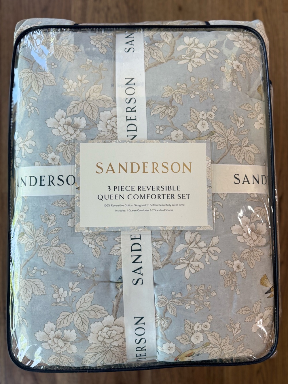 Sanderson Blue Floral Reversible Luxury Cotton Comforter Set - 3 Piece